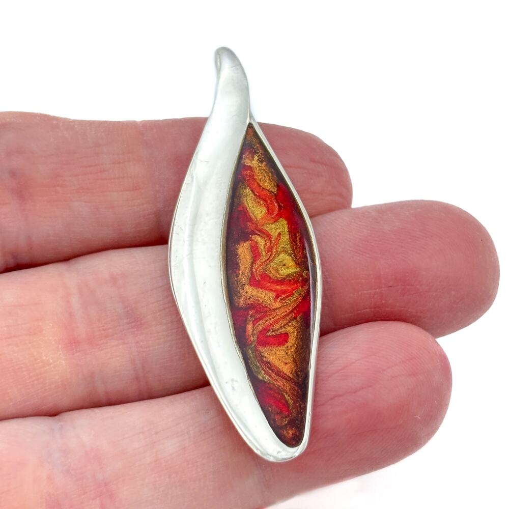 Vintage Sterling Silver 925 Red Gold Resin Pendant